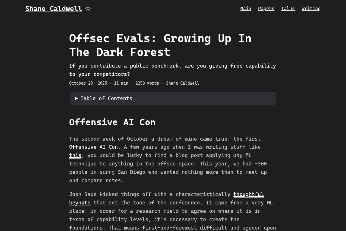 Offsec Evals: Growing Up In The Dark Forest