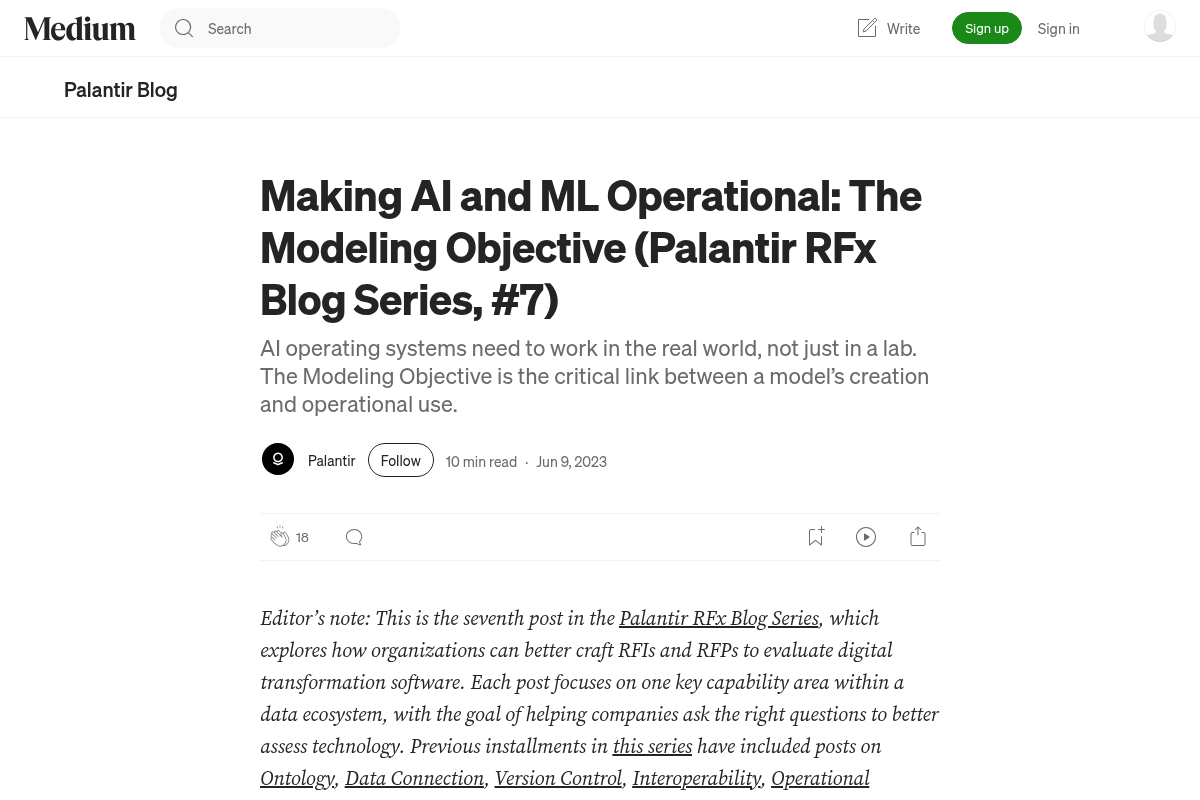 Making AI and ML Operational: The Modeling Objective (Palantir RFx, #7)