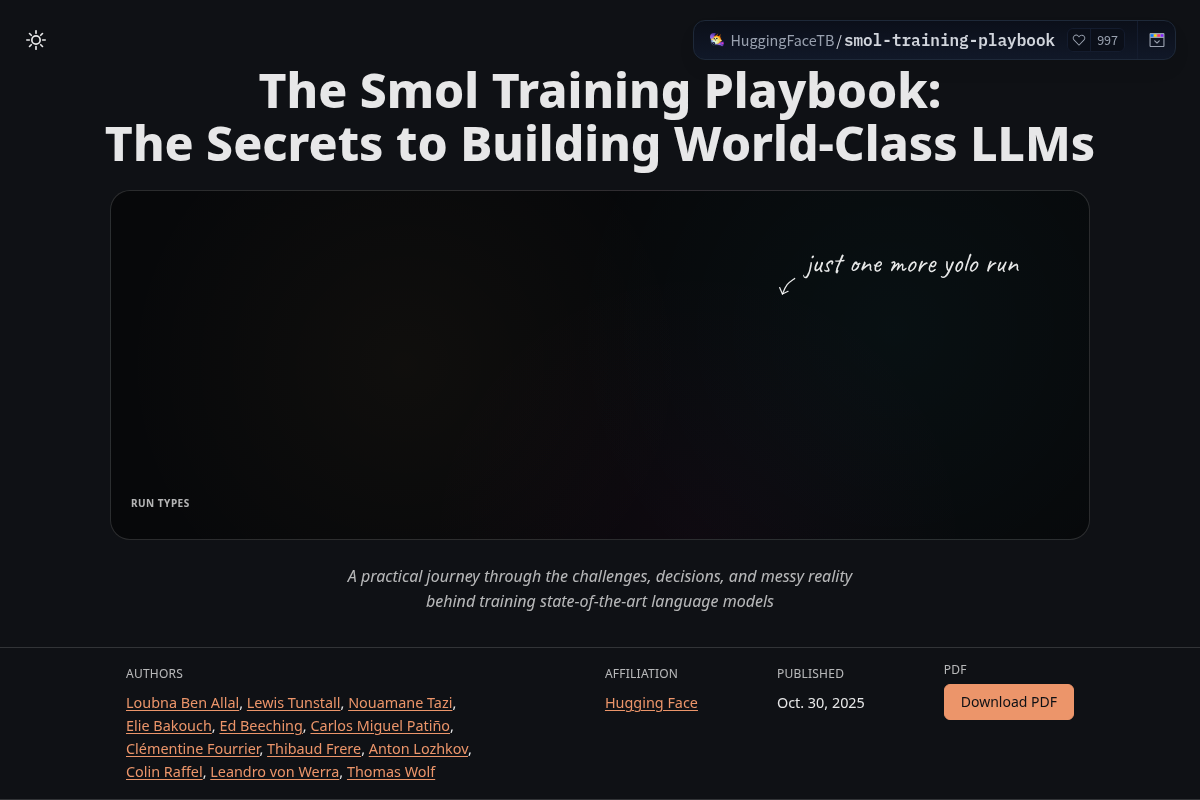 The Smol Training Playbook: The Secrets to Building World-Class LLMs - a Hugging Face Space by HuggingFaceTB