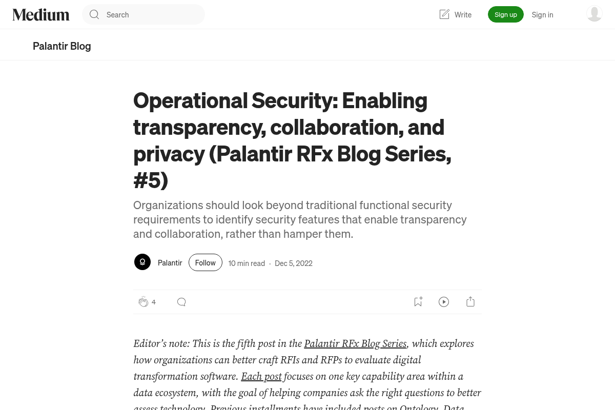 Operational Security: Enabling Transparency, Collaboration, and Privacy (Palantir RFx, #5)