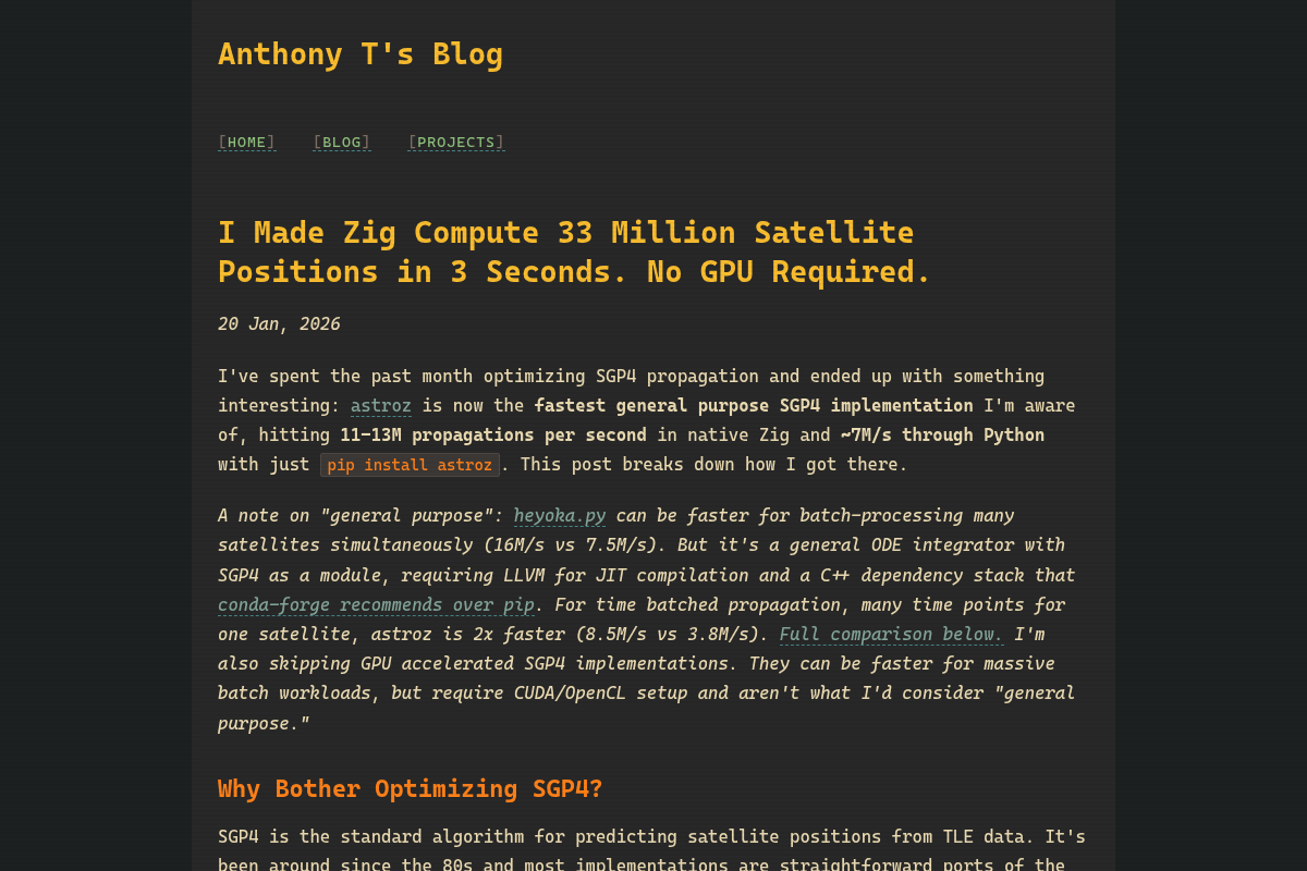 I Made Zig Compute 33 Million Satellite Positions in 3 Seconds. No GPU Required.
